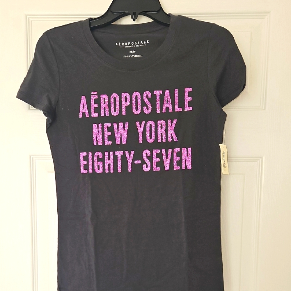 Aeropostale Gray Tee with Pink Glitter Print